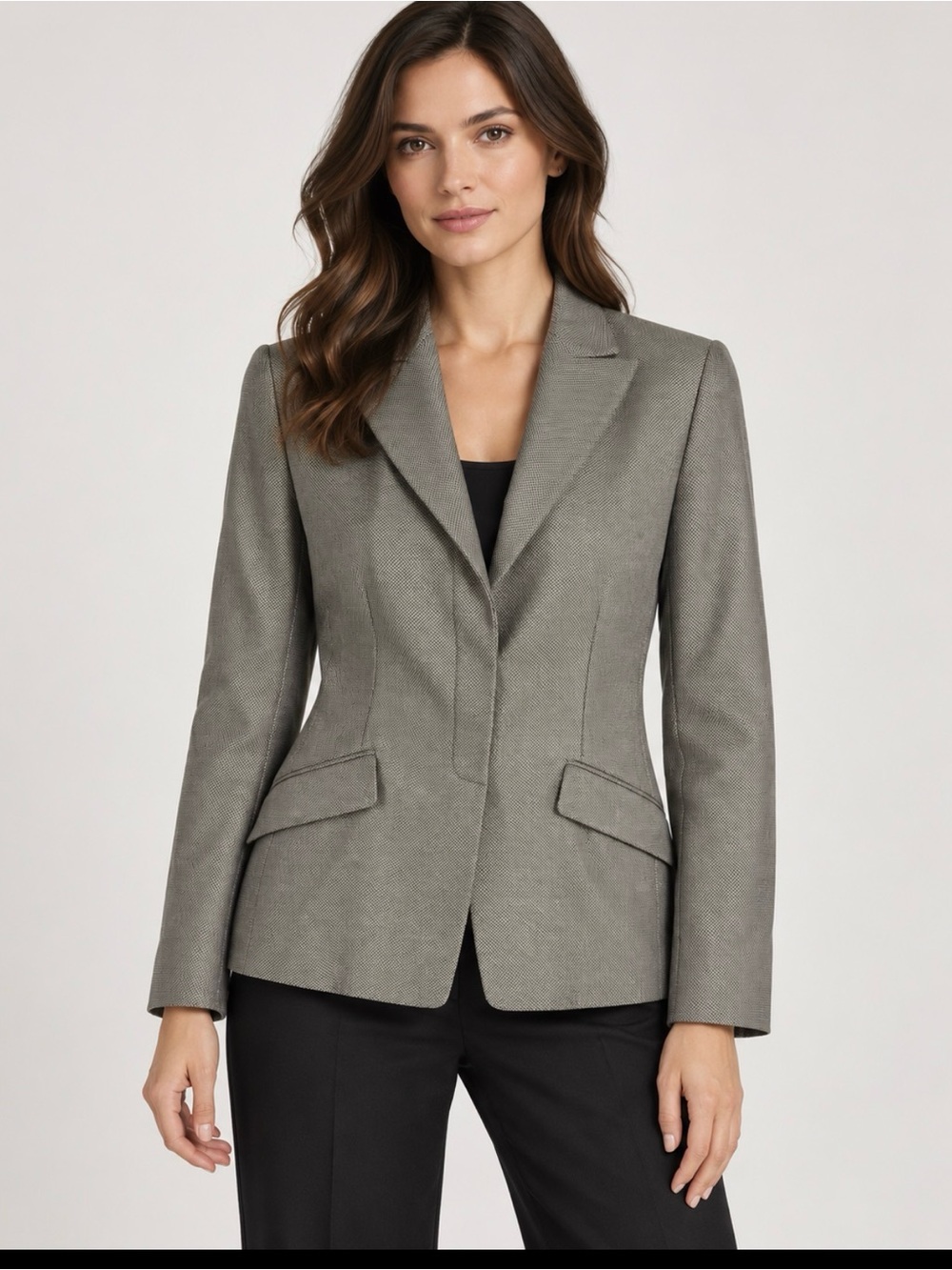 Armani Collezioni Cashmere Silk Blazer Jacket Gray Taupe Size 6 Made Italy